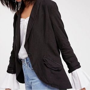 NWT Free People Linen Blazer Black